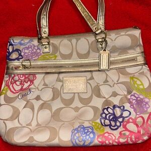 Vintage Coach Poppy Daisy Signature Applique Glam Large Tote Bag